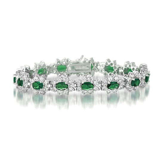 Emerald Color CZ Tennis Bracelet In Sterling Silver