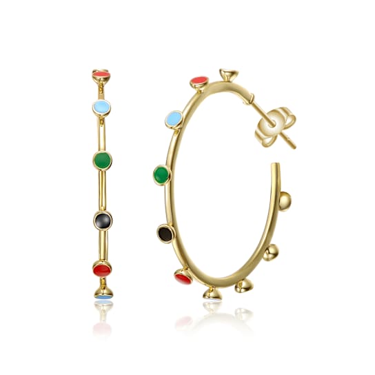 Enamel C-Hoop Earrings In 14K Gold Over Sterling Silver