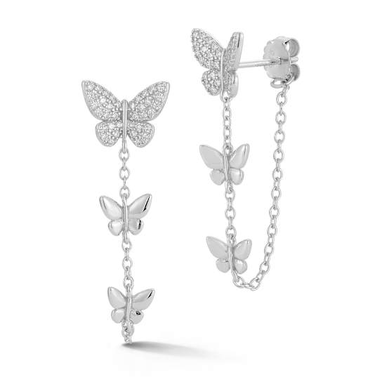 Rachel Zoe CZ Butterfly Three-Station Dangle Earrings in Rhodium Over
Sterling Silver