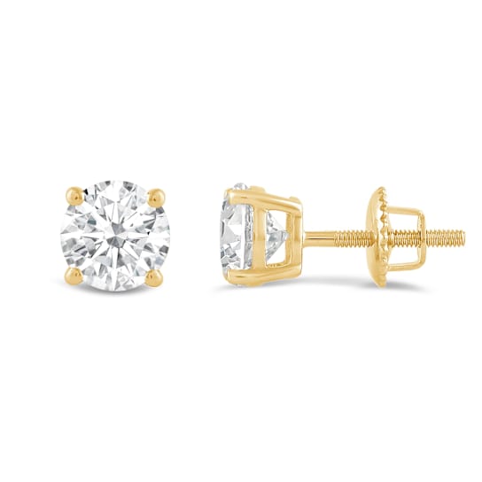 White Cubic Zirconia 14k Yellow Gold Studs With Velvet Gift Box 1.50ctw