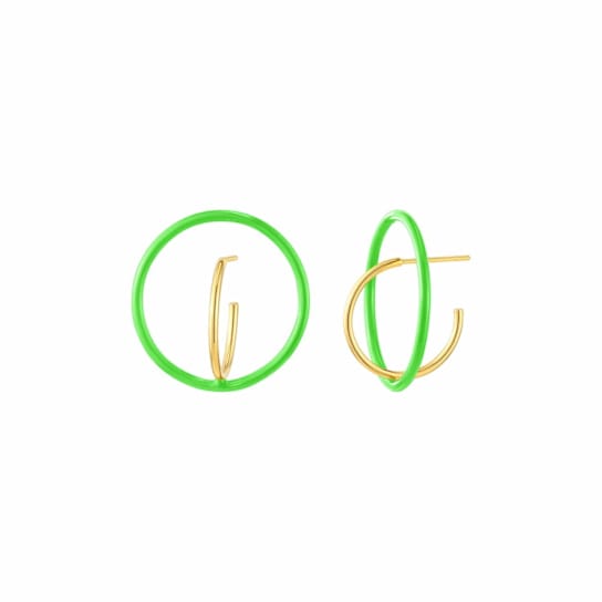 14K Yellow Gold Over Sterling Silver Floating Enamel Hoop Earrings in
Neon Green