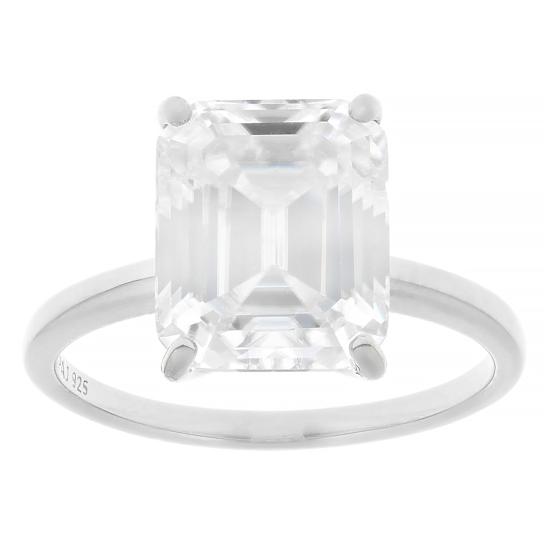 Large Emerald-Cut Moissanite Solitaire Ring In Platinum-Enhanced
Sterling Silver