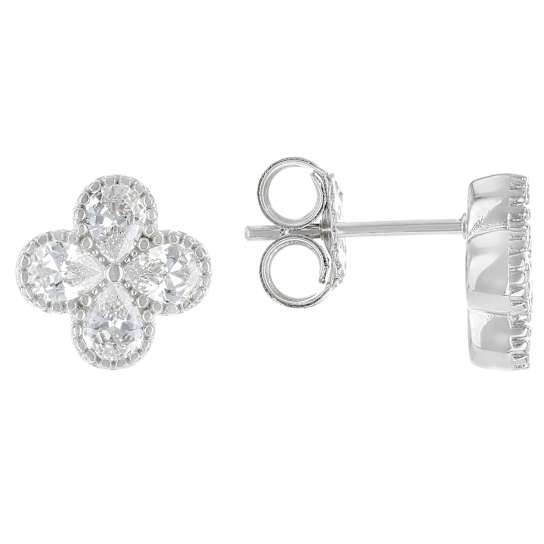 CZ Clover Stud Earrings in Platinum-Enhanced Sterling Silver 1.87ctw