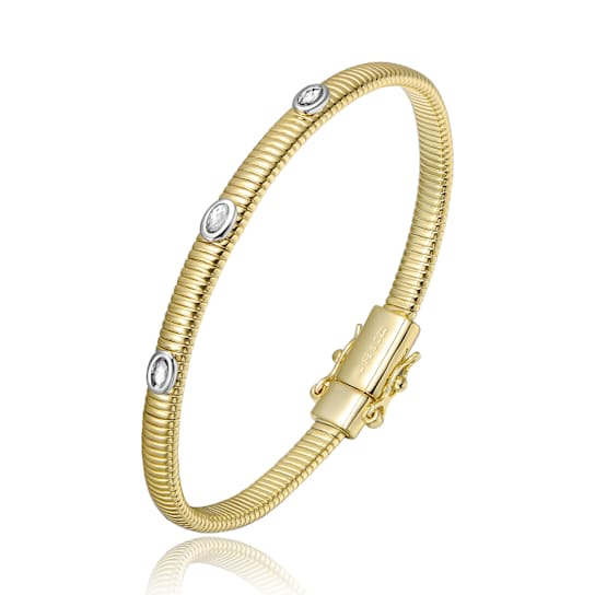 CZ Bangle Bracelet In 14K Gold Over Brass