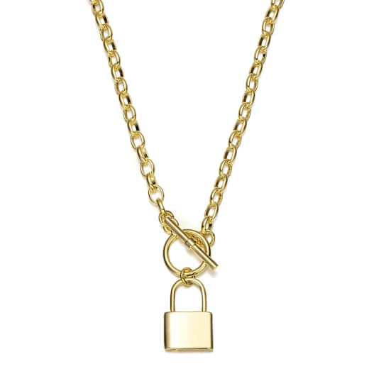 Padlock Locket Charm Necklace In 14K Gold Over Brass