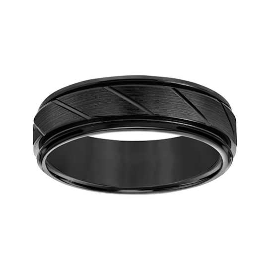 7mm Diagonal-Cut Comfort Fit Band in Black Tungsten Carbide with Satin Finish