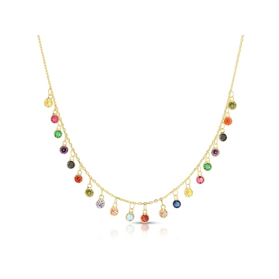 Rainbow CZ Charm Necklace In 14K Gold Over Sterling Silver