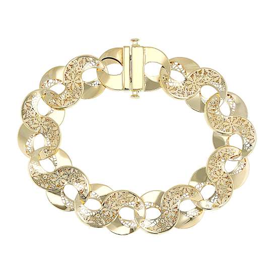 Italian Flower Ricami Infinity Station Bracelet In Solid 14K Yellow Gold