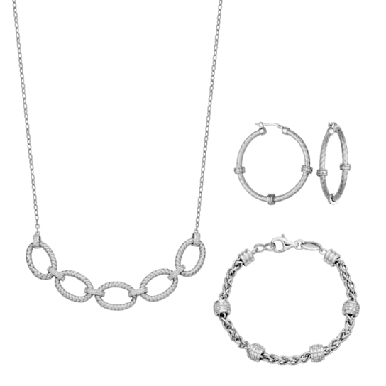 White Cubic Zirconia Rhodium Over Sterling Silver Jewelry Set 3.17ctw