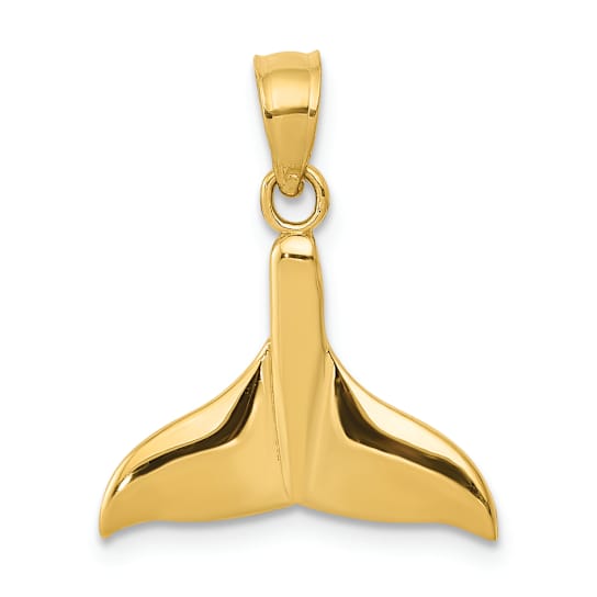 14k Yellow Gold Solid Polished Whale Tail Pendant