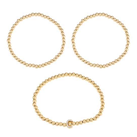 Initial C CZ Beaded Bracelet Set In 14K Gold Over Brass 0.11ctw