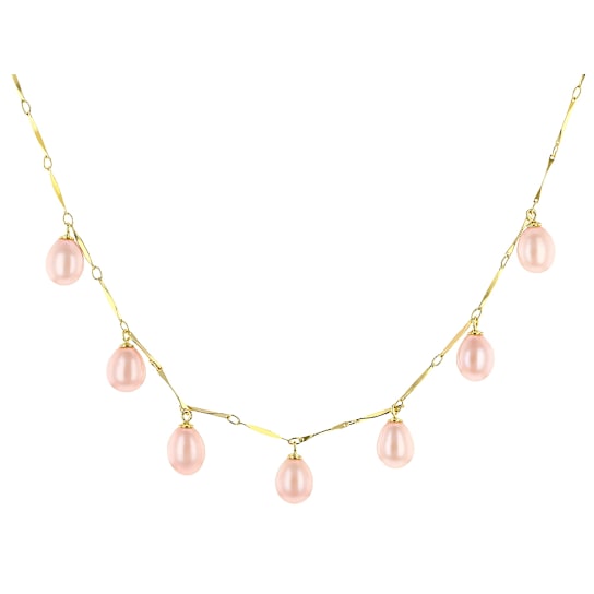 Pink Freshwater Pearl Drop Necklace in 18K Gold Over Sterling Silver