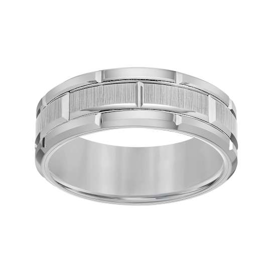 8mm Brick-Pattern Comfort Fit Band in Gray Tungsten Carbide with Satin Finish