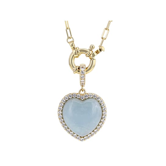 Aquamarine Heart Enhancer Necklace In 18K Gold Over Sterling Silver 18 Inch
