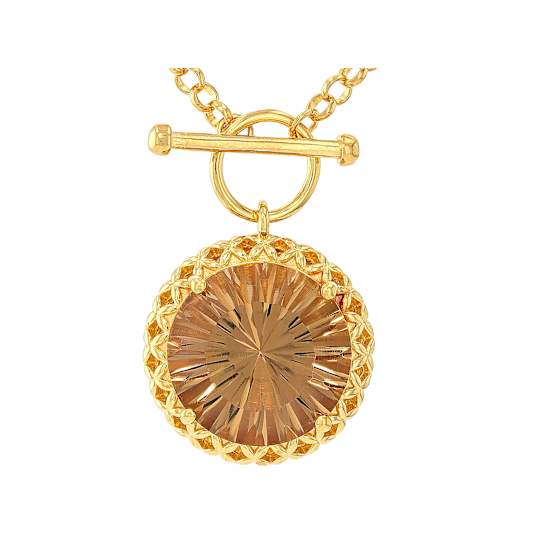 Champagne Quartz Round Toggle Solitaire Necklace In 18K Gold Over
Sterling Silver 8.84ct