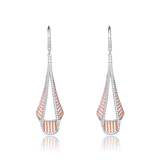 Pave CZ Linear Drop Earrings In 18K Rose Gold Over Sterling Silver