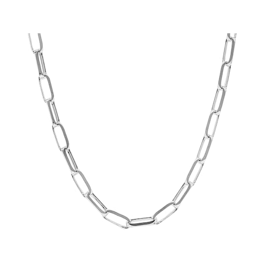 Elongated Paperclip Chain 20 Inch Necklace In Sterling Silver