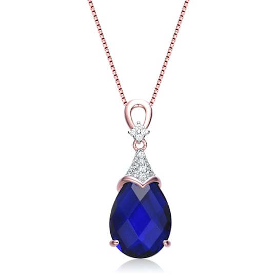 Sapphire Color CZ Teardrop Pendant In 18K Rose Gold Over Sterling Silver