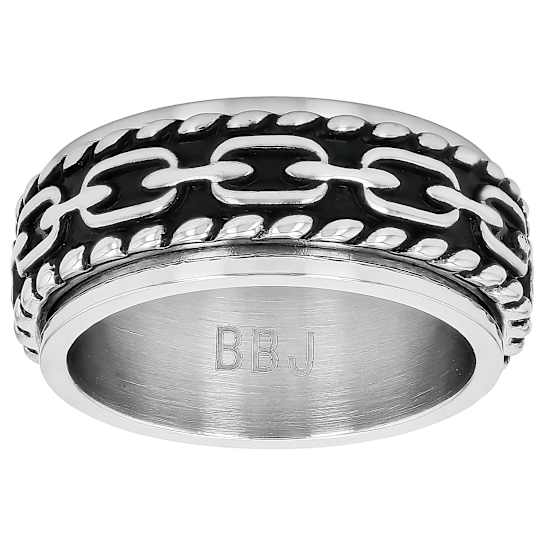 Chain And Rope Textured Spinner Band Ring In Stainless Steel