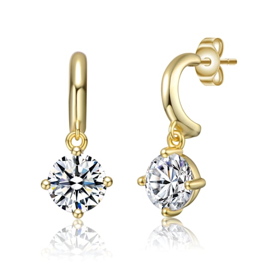 Moissanite C-Hoop Drop Earrings In 14K Gold Over Sterling Silver