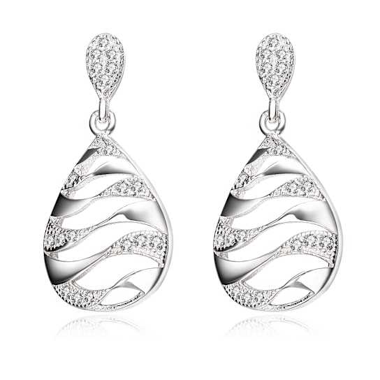 CZ Cascade Drop Earrings In Sterling Silver