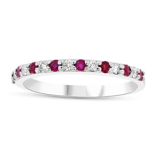 Ruby And Diamond Band Ring In Solid 14K White Gold