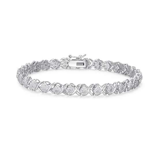 White Diamond Rhodium Over Sterling Silver Tennis Bracelet 0.10ctw