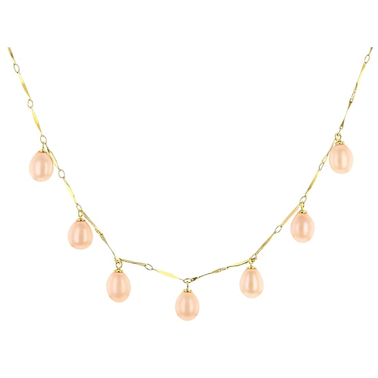 Peach Freshwater Pearl Drop Necklace in 18K Gold Over Sterling Silver