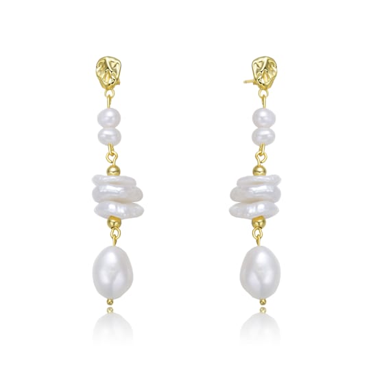 Elongated Pearl Dangle Earrings In 14K Gold Over Sterling Silver