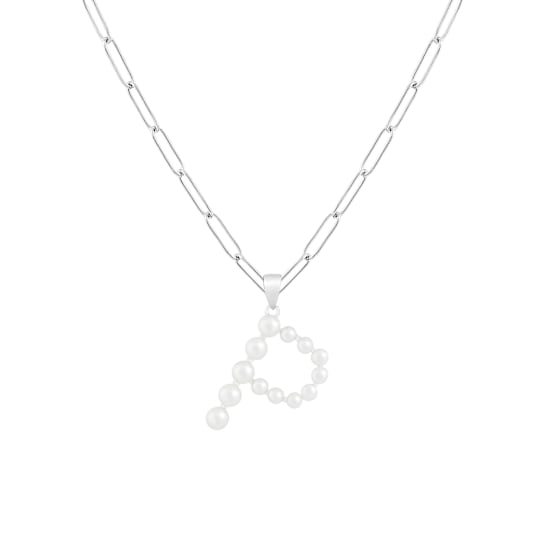 Letter P Initial Cultured Pearl Pendant Necklace In Sterling Silver