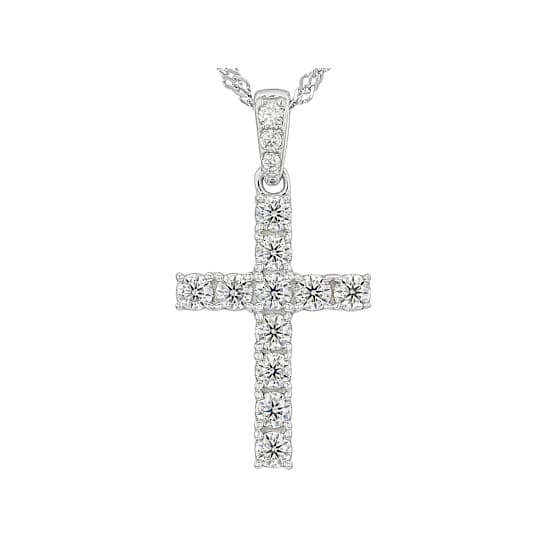 Moissanite Cross Pendant In Platinum-Enhanced Sterling Silver 1.17ctw
Diamond Equivalent Weight
