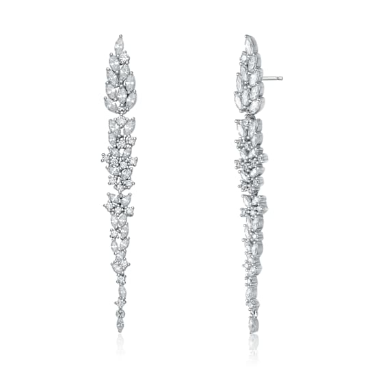 CZ Leaf-Accent Dangle Earrings In Sterling Silver
