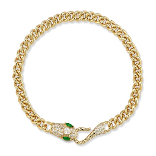Rachel Zoe Pave CZ Snake Head Curb Link Bracelet in 14K Gold Over
Sterling Silver