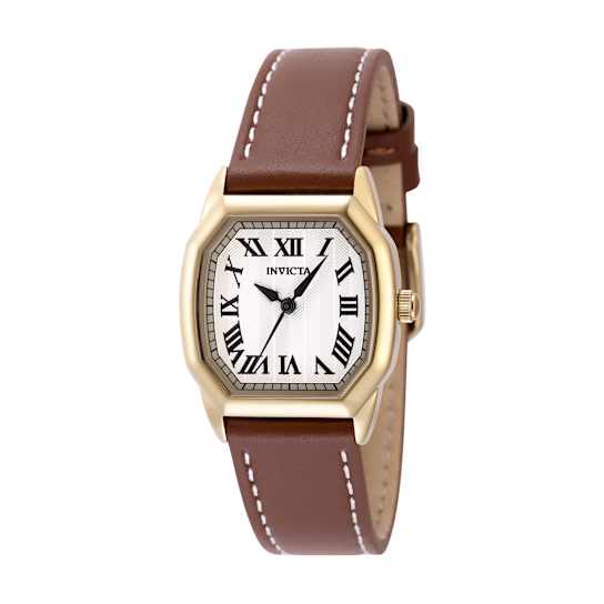 Invicta Wildflower 27mm Yellow Bezel White Dial Leather Strap Watch