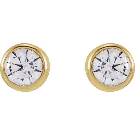 14K Yellow Gold 0.20ctw Round White Lab-Grown Diamonds Bezel Set Stud Earrings