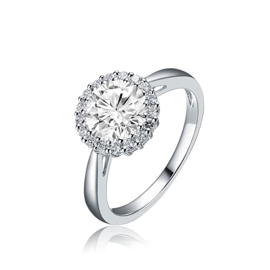 CZ Halo Solitaire Ring In Sterling Silver