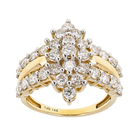 White Lab-Grown Diamond 14k Yellow Gold Cluster Ring 1.95ctw