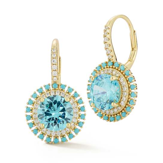 Rachel Zoe Blue CZ and Turquoise Halo Drop Earrings in 14K Gold Over
Sterling Silver