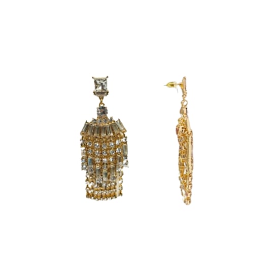 Gold-Tone Two-Layer Clear Crystal Fringe Drop Earring