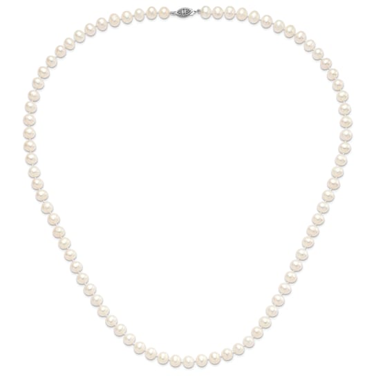 Rhodium Over Sterling Silver 8-9mm White Freshwater Cultured Pearl Necklace