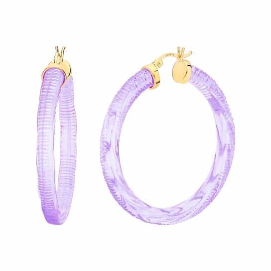 14K Yellow Gold Over Sterling Silver Painted Hoops in Purple