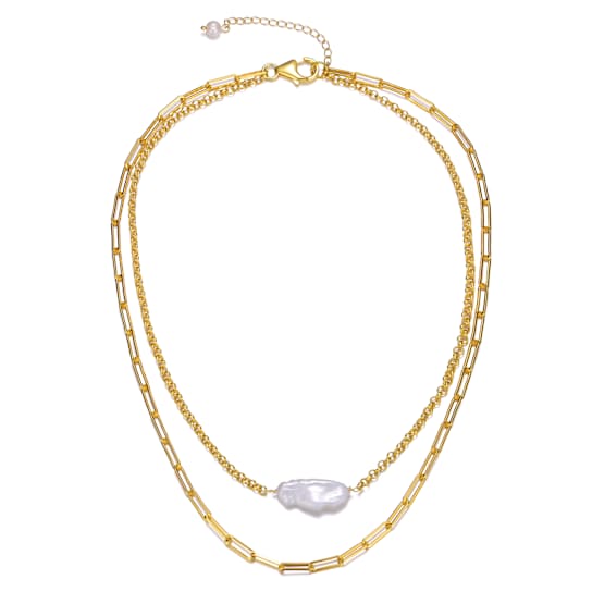 Pear Shape Freshwater Pearl Layered Necklace In 14K Gold Over Sterling Silver