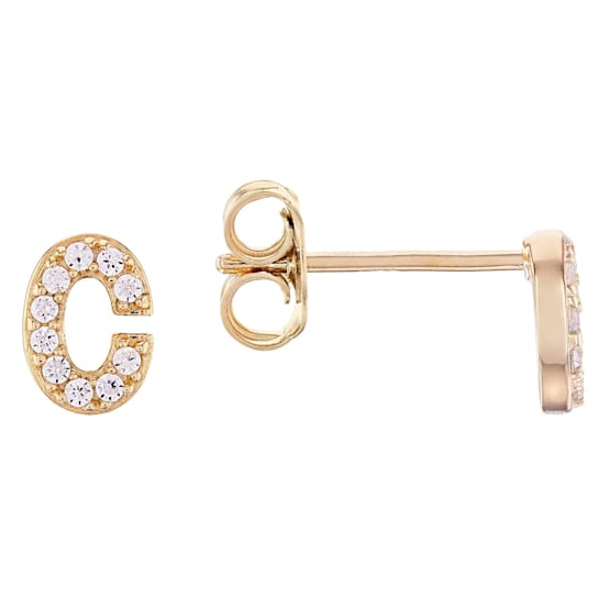 White Cubic Zirconia 18K Yellow Gold Over Sterling Silver C Earrings 0.18ctw