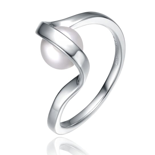 Freshwater Pearl Wave Band Ring In Sterling Silver