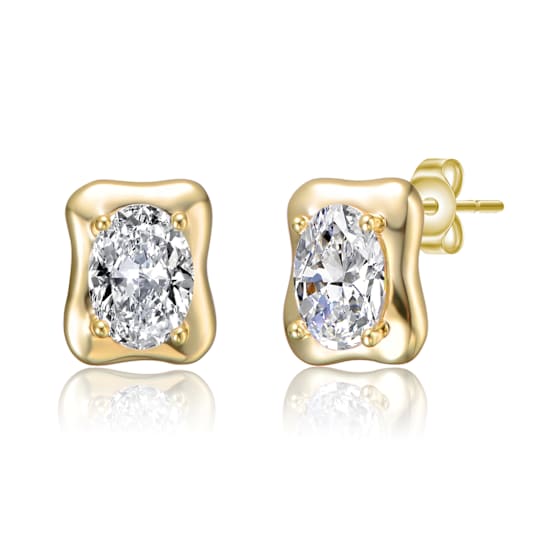 Wavy Square CZ Stud Earrings In 14K Gold Over Sterling Silver