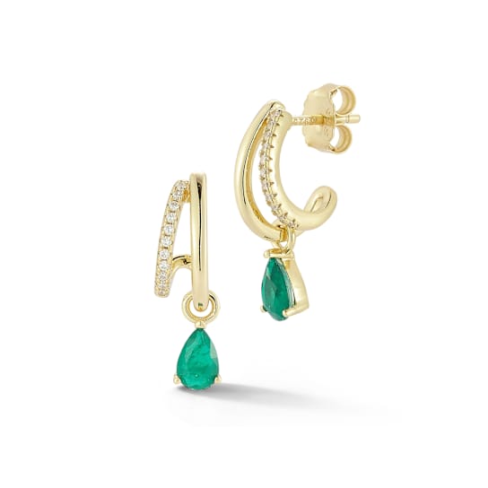 Rachel Zoe Green Pear CZ Dangle Double Hoop Earrings in 14K Gold Over
Sterling Silver