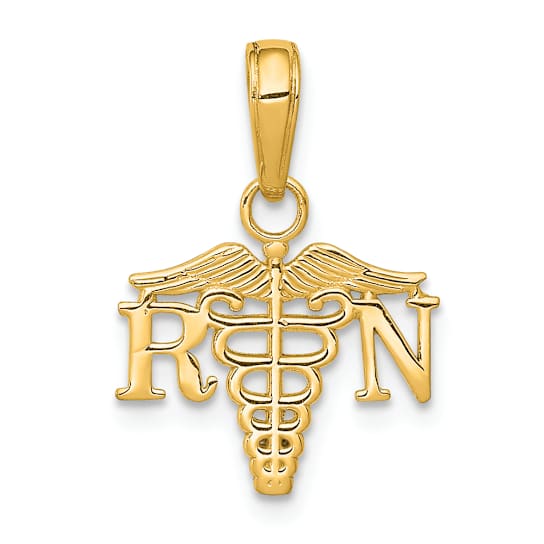 14k Yellow Gold Textured RN Caduceus Charm