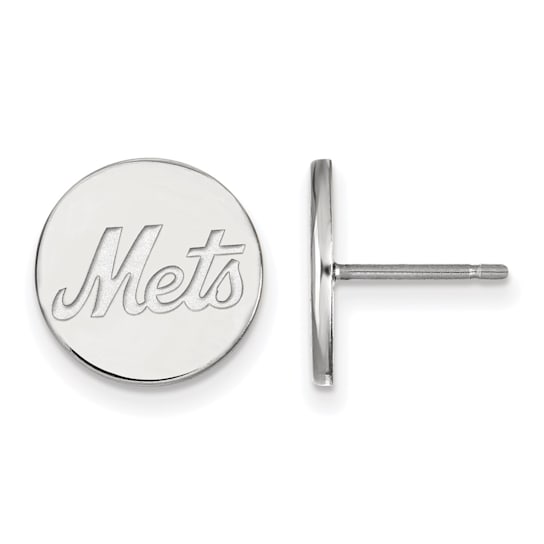 Rhodium Over Sterling Silver MLB LogoArt New York Mets Post Earrings