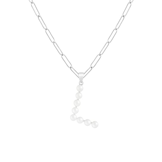 Letter L Initial Cultured Freshwater Pearl Rhodium Over Sterling Silver
Pendant With  18" Chain