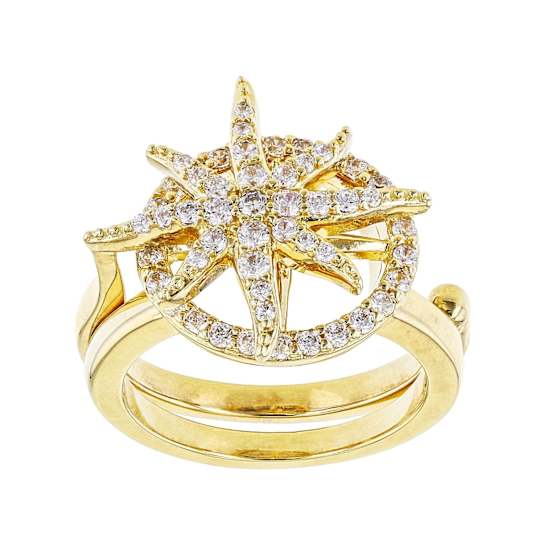 CZ Star Ring In 18K Gold Over Sterling Silver 0.86ctw